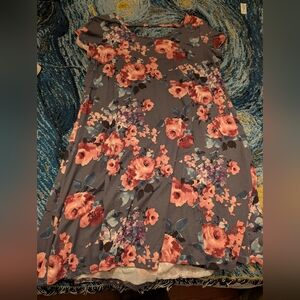 Rebel Sugar Floral Scoop Neck Top in Pink and Gray